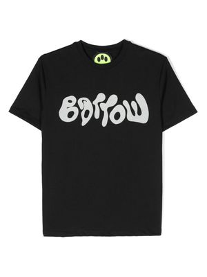 Barrow kids flocked-logo cotton T-shirt - Black