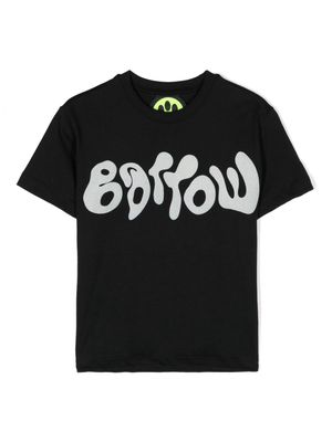 Barrow kids logo-flocked cotton T-shirt - Black