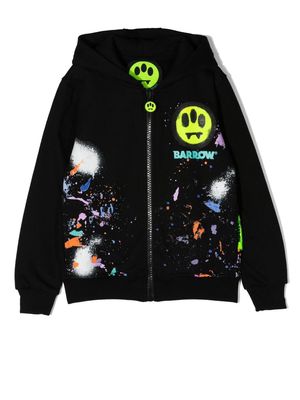 Barrow kids logo paint-splattered zip hoodie - Black
