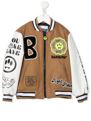Barrow kids logo-patch contrast-panel bomber jacket - Brown