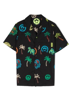 Barrow kids palm tree-print bowling shirt - Black