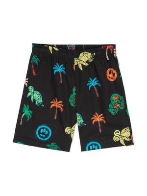 Barrow kids palm tree-print shorts - Black