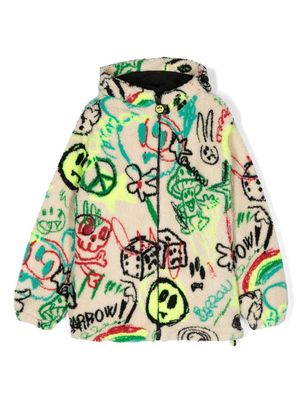 Barrow kids sketch-print fleece hooded jacket - Neutrals