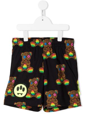 Barrow kids teddy-print cotton shorts - Black