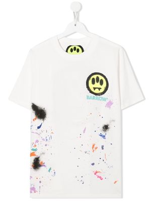 Barrow kids TEEN logo-print paint-splatter T-shirt - White