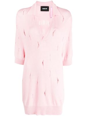 BARROW oversized distressed knit polo top - Pink