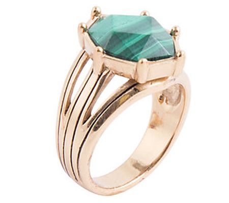 Barse Artisan Crafted Faceted Genuine Malachite Ring