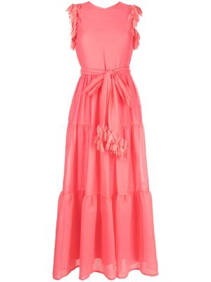 Baruni feather-detailing tiered dress - Pink