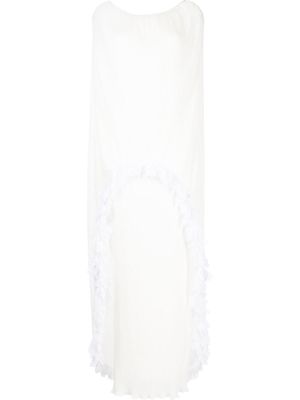 Baruni ruffle-trim pleated Georgette cape dress - White
