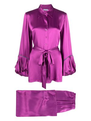 Baruni satin ruffle-sleeve pyjama set - Pink