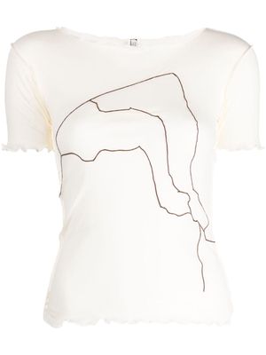 Baserange embroidered-detail organic cotton T-shirt - Neutrals