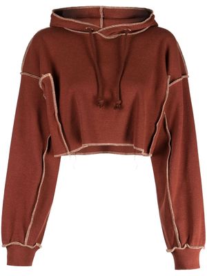 Baserange exposed-seam fine-ribbed cropped hoodie - Red