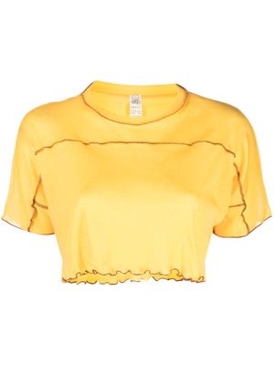 Baserange panelled organic-cotton cropped T-shirt - Yellow