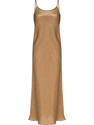 Baserange U-neck sleeveless linen midi dress - Brown