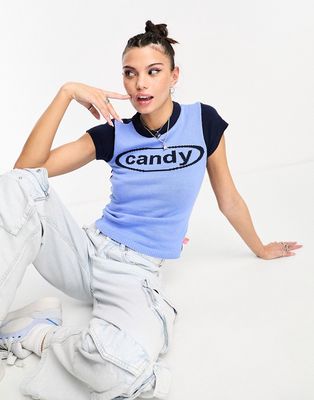 Basic Pleasure Mode candy knit baby T-shirt in blue