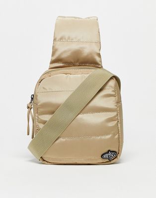 Basic Pleasure Mode padded cross body bag in beige with gummy logo-Neutral
