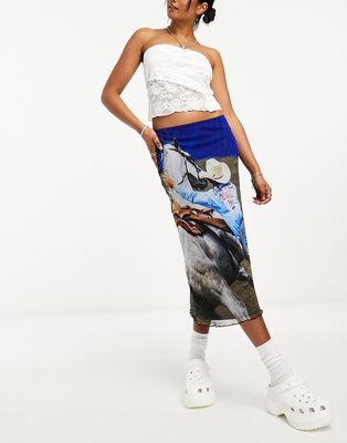 Basic Pleasure Mode rodeo print mesh midi skirt in multi