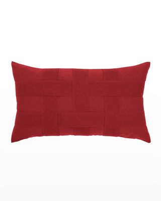 Basketweave Lumbar Sunbrella Pillow, Red