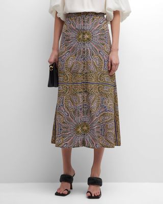 Bastien Kaleidoscope-Print Button-Front Midi Skirt