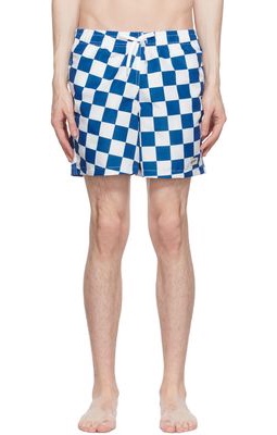 Bather Blue & Off-White Polyester Check Swim Shorts