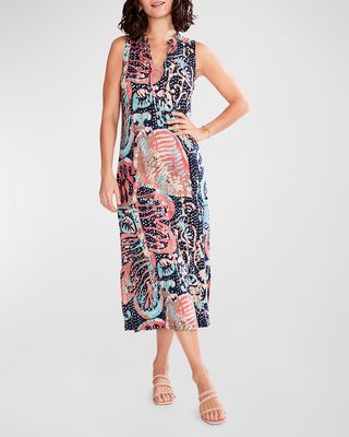 Batik Stamp Sleeveless Printed Midi Dress