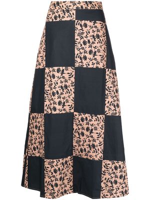Batsheva cotton poplin patchwork skirt - Brown