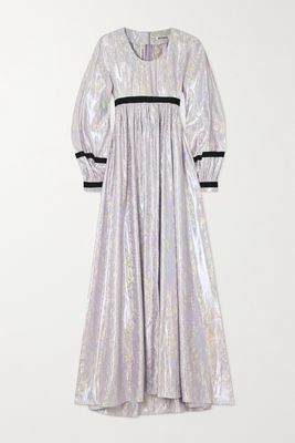 Batsheva - Faye Velvet-trimmed Holographic Lamé Dress - Purple