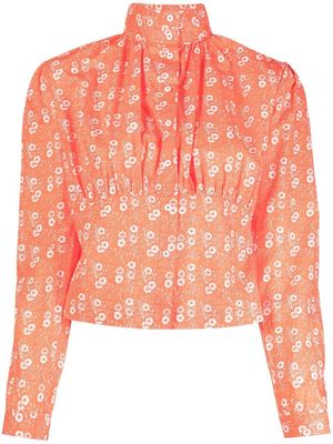 Batsheva floral-print high neck blouse - Orange