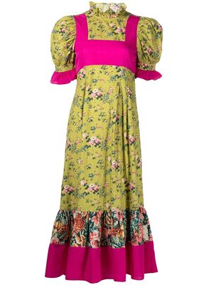 Batsheva floral-print puff-sleeve dress - Green