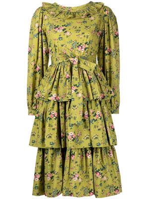 Batsheva floral-print ruffled dress - Green