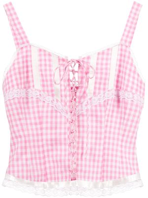 Batsheva gingham check-pattern cotton top - Pink