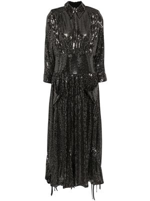 Batsheva Goldie sequin-embellished maxi shirtdress - Black