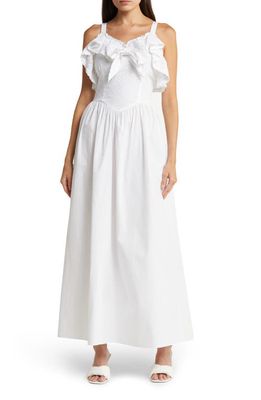 Batsheva Katja Broderie Anglaise Cotton Maxi Dress in White Broderie Anglaise