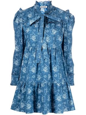 Batsheva leaf-print mini dress - Blue