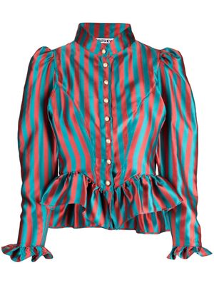 Batsheva stripe-pattern ruffle-detailing blouse - Multicolour