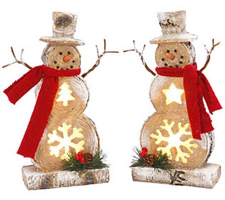 Battery-Operated Lighted Resin Snowman Figurine s, Set of 2