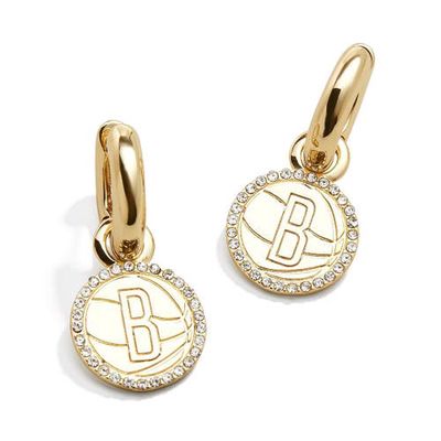 BaubleBar Brooklyn Nets Basketball Huggie Earrings in Gold
