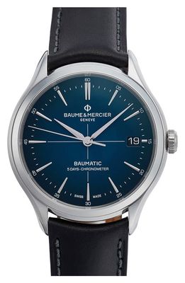 Baume & Mercier Clifton Baumatic Leather Strap Watch, 40mm in Gradient Blue 