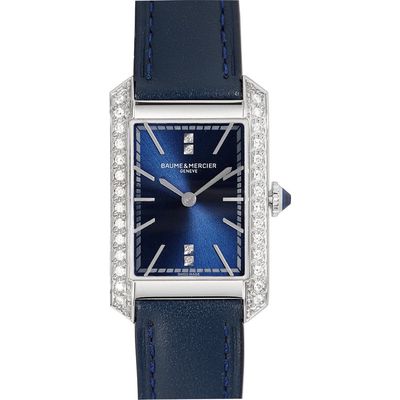 Baume & Mercier Hampton Diamond Leather Strap Watch, 35mm in Opaline Blue 