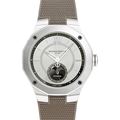 Baume & Mercier Riviera 10681 Automatic Moon Phase Rubber Strap Watch, 43mm in Sand Coloured 