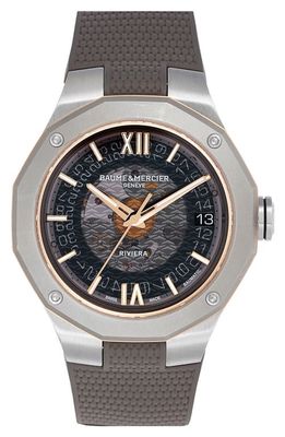 Baume & Mercier Riviera 10720 Skeleton Rubber Strap Automatic Watch, 39mm in Black 