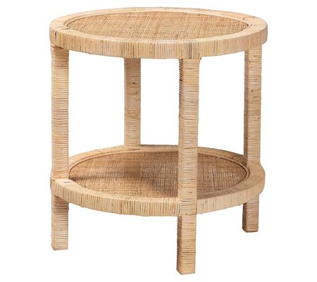 Baxton Studio Bella Brown Wood and Natural Ratt an End Table