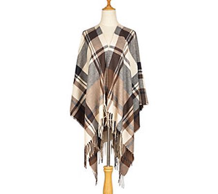 Bay Sky by San Diego Hat Co. Ivory Plaid Open F ront Poncho