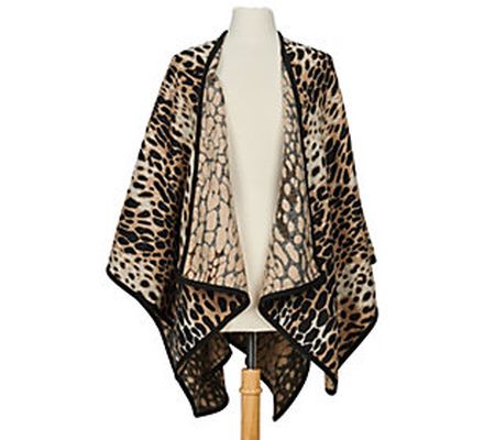 Bay Sky by San Diego Hat Co. Open Front Leopard Print Poncho