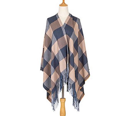 Bay Sky by San Diego Hat Co. Woven Plaid Open F ront Poncho