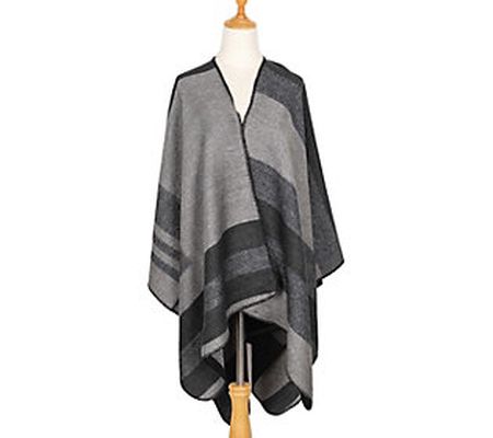 Bay Sky by San Diego Hat Co. Woven Striped Open Front Poncho