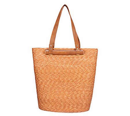 Bay Sky by San Diego Hat Wheat Straw Tote w/Lea ther Handles