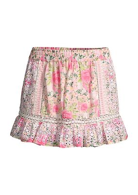 Baydar Floral Eyelet Cotton Miniskirt