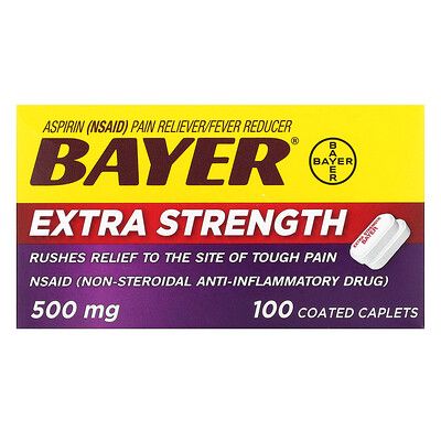 Bayer, Extra Strength Aspirin, 500 mg, 100 Coated Caplets