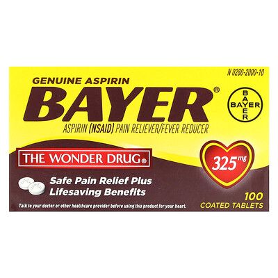 Bayer, Genuine Aspirin, 325 mg , 100 Coated Tablets